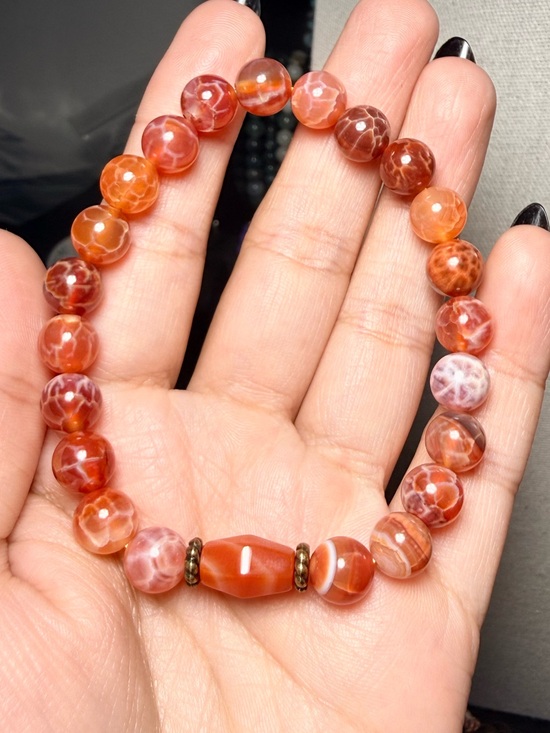 Jewelry - 8mm Fire Agate Bracelet with Carnelian Accent